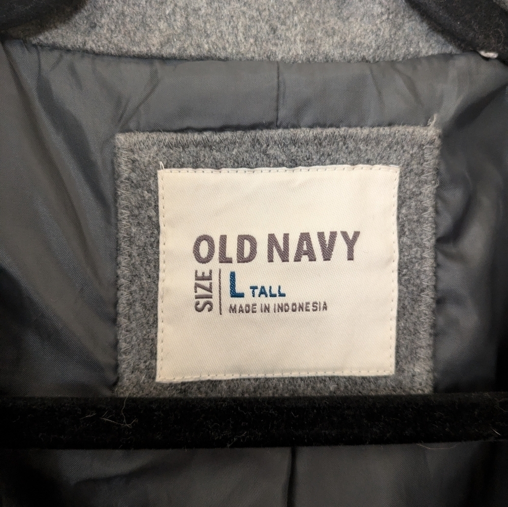 Vintage Old Navy Men's Wool Gray Double Breasted Peacoat size L Tall Classic - Picture 9 of 12